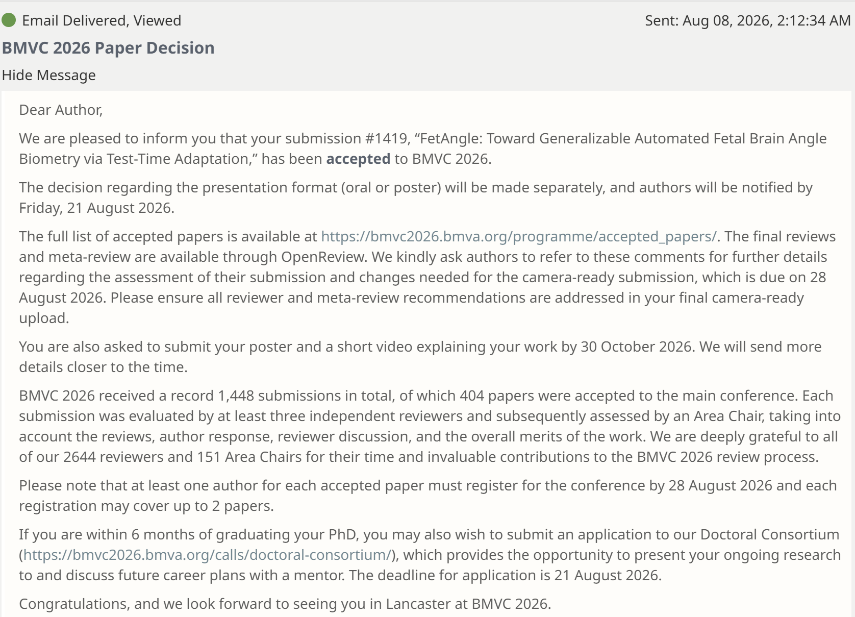 BMVC paper accepted